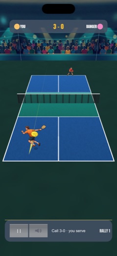 A rally in progress, mid swing