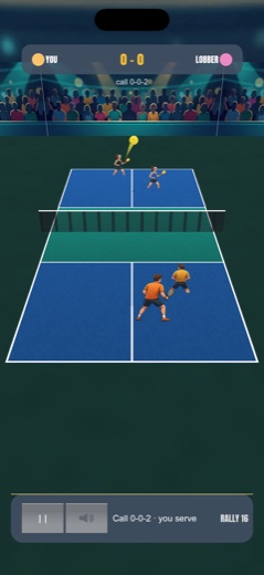 A doubles rally with all four players
